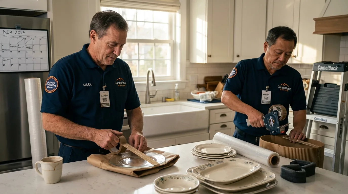 Professional crew packing kitchen dishware in Marion, OH